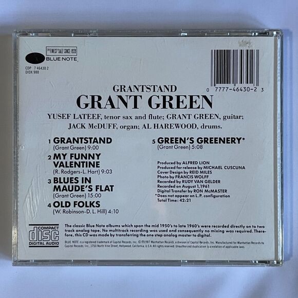 Grant Green GRANTSTAND Used Jazz CD Compact Disc BLUE NOTE Hard Bop Soul Jazz - Picture 2 of 5
